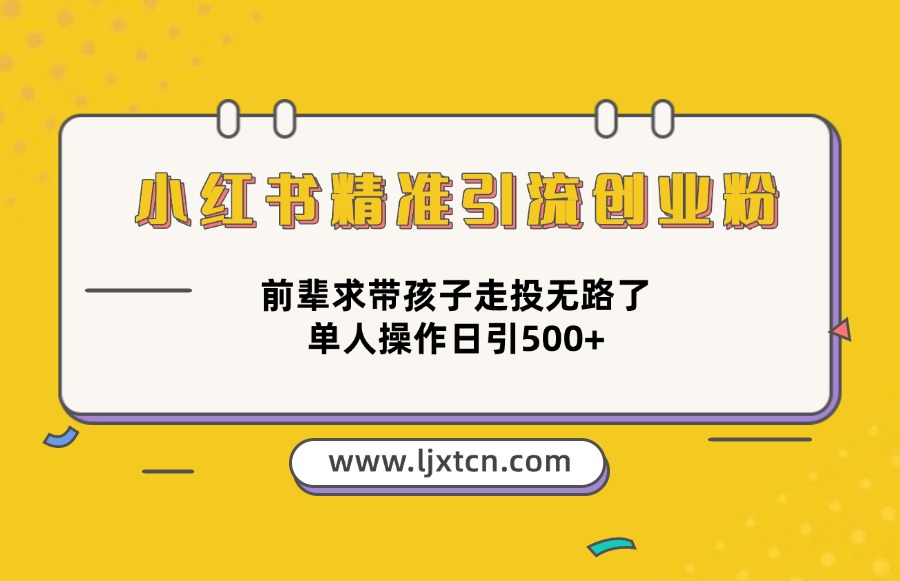 小红书精准引流创业粉，前辈求带孩子走投无路了，单人操作日引500+-迷胡学堂