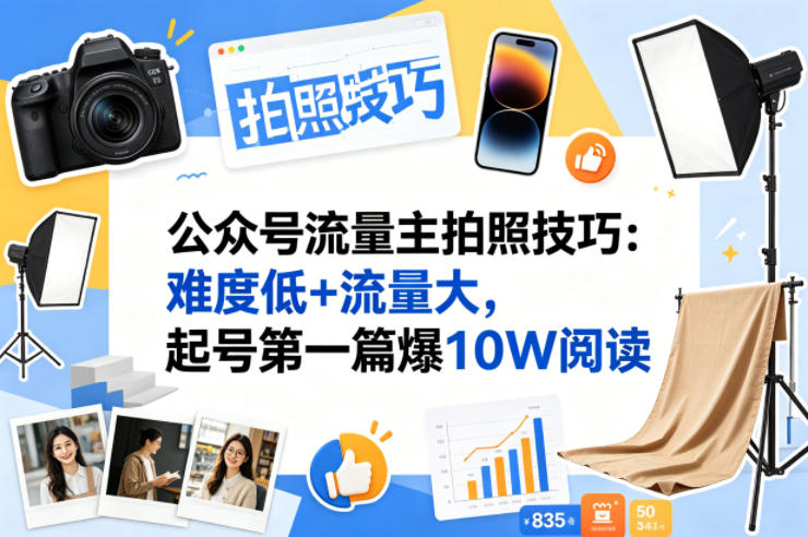 公众号流量主之拍照技巧赛道，难度低+流量大，起号第一篇就爆了10w阅读-迷胡学堂