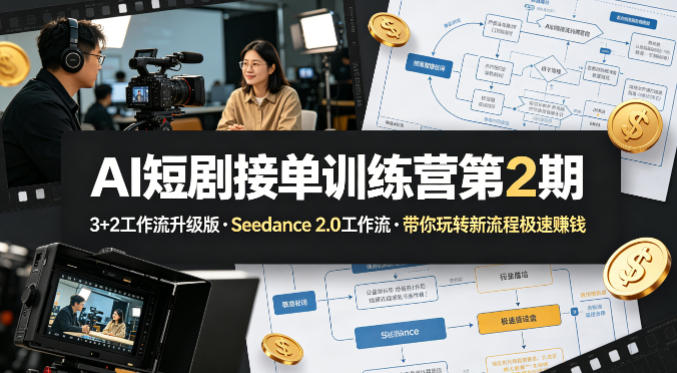 AI短剧接单训练营第2期，3+2工作流升级版，Seedance 2.0工作流，带你玩转新流程极速賺钱-迷胡学堂