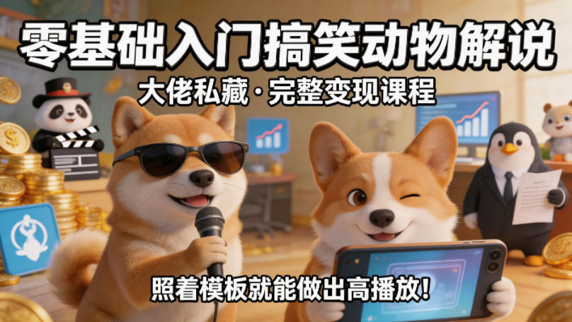 零基础入门搞笑动物解说，大佬私藏完整变现课程，照着模板就能做出高播放-迷胡学堂