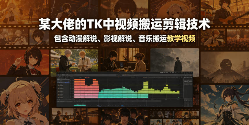某大佬的TK中视频搬运剪辑技术，包含动漫解说、影视解说、音乐搬运教学视频-迷胡学堂