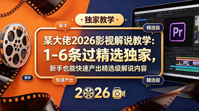 某大佬2026影视解说教学：1-6条过精选独家，新手也能快速产出精选级解说内容-迷胡学堂