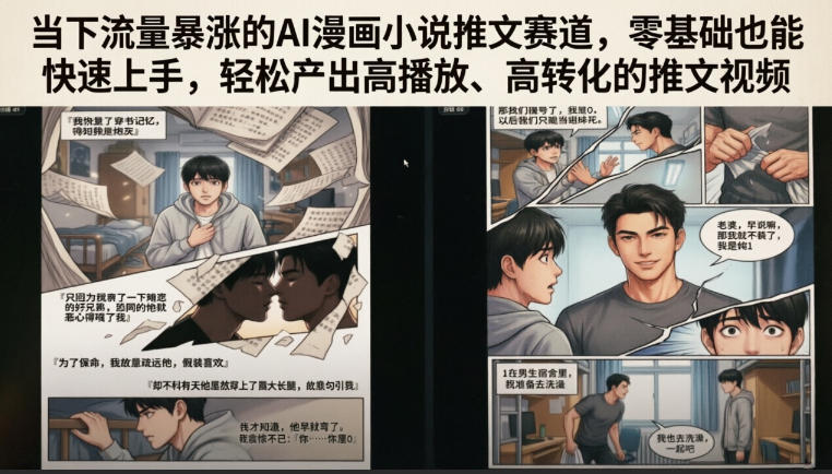 当下流量暴涨的AI漫画小说推文赛道，零基础也能快速上手，轻松产出高播放、高转化的推文视频-迷胡学堂