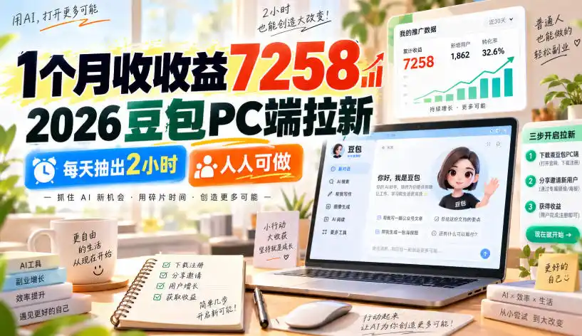 2026豆包PC端拉新副业实操，月入7000+，每天2小时人人可做-迷胡学堂