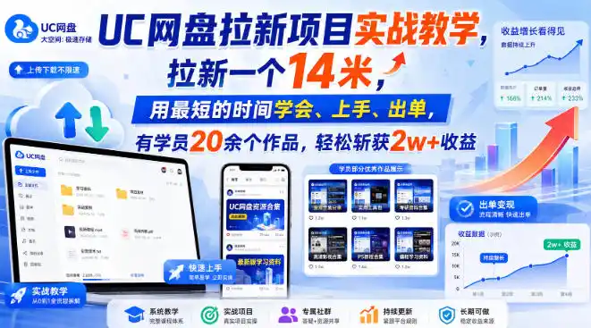 UC网盘拉新实战教学：4天从入门到出单，学员最高收益2w+-迷胡学堂
